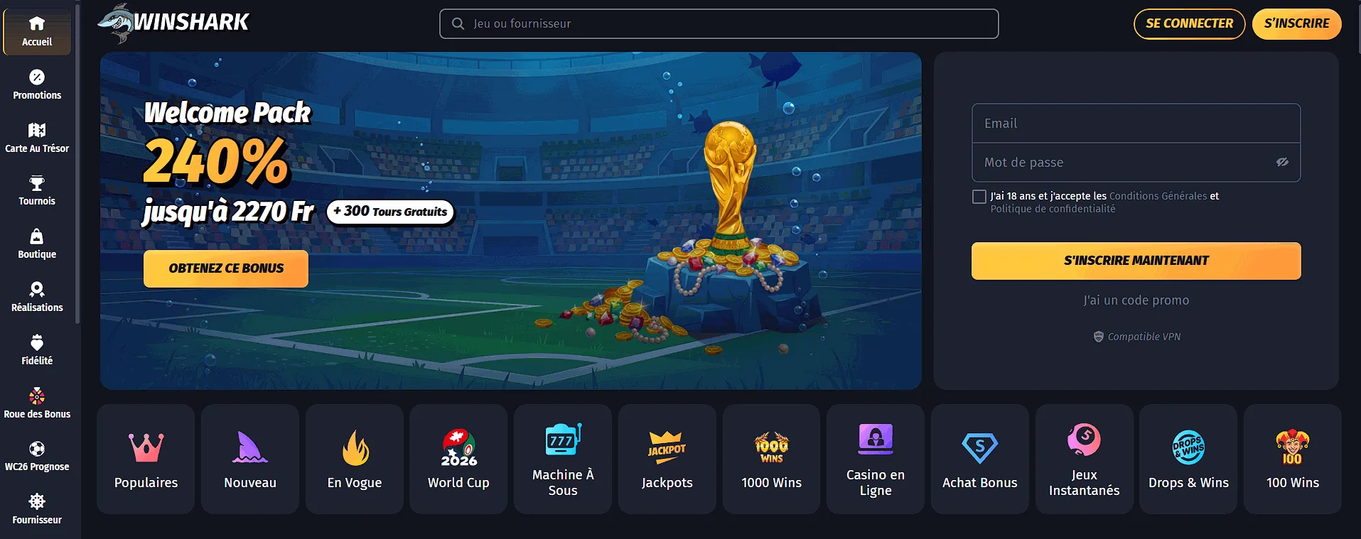 Le meileur casino Winshark Le meileur casino en ligne international Winshark